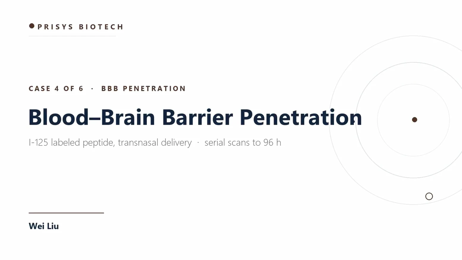 Blood-Brain Barrier Penetration I-125 labeled peptide, transnasal delivery . serial scans to 96 h Blood-Brain Barrier Penetration I-125 labeled peptide, transnasal delivery . serial scans to 96 h